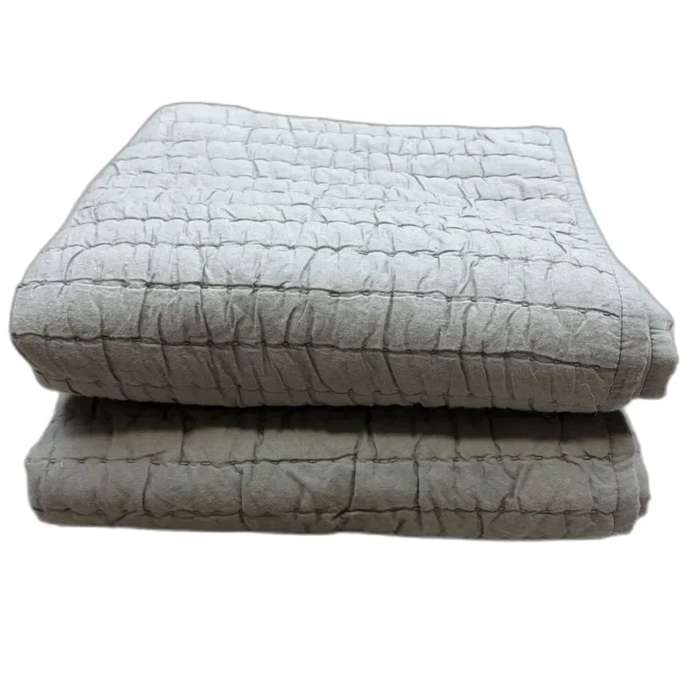 West Elm Airy Cotton Voile Solid Quilted King Sham Set Graystone *FLAW*